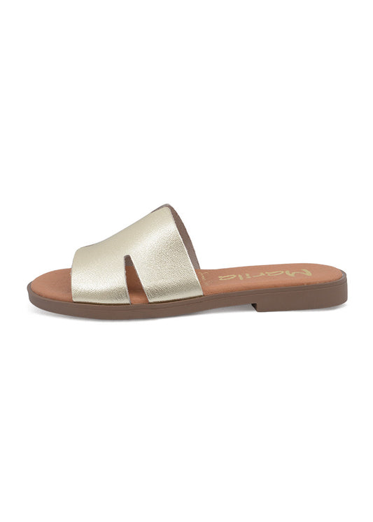 MARILA Ženske kožne papuče ANGELA GRAIN CHAMPAN