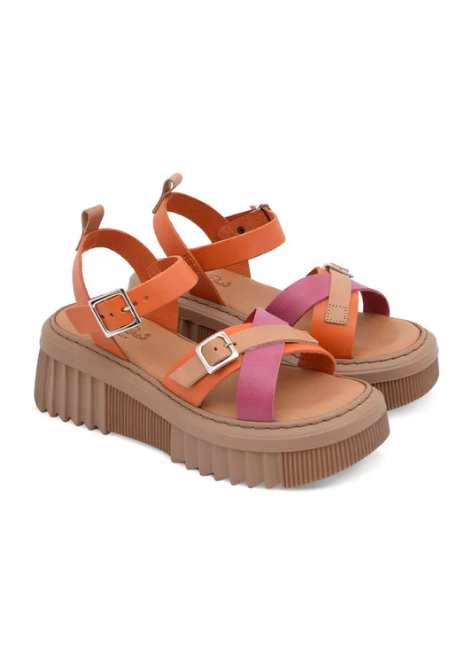 5618 PERA CARLO LEATHER ALBICOCCA/ CICLAMINO/ NATURALE (ORANGE AND